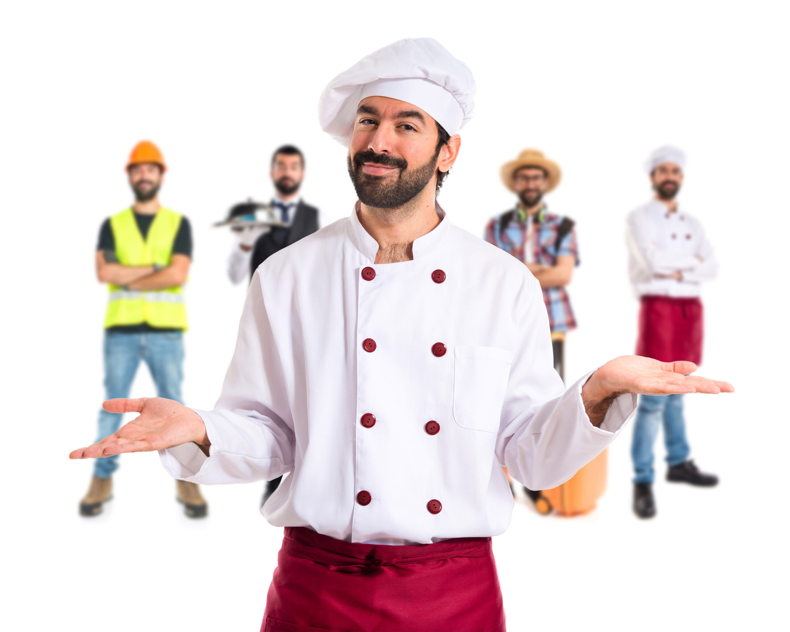 Chef having doubts over white background